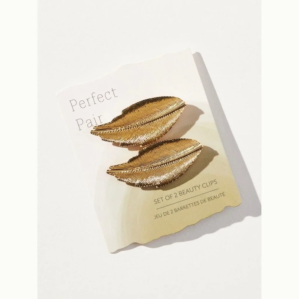 Anthropologie Gold Leaf Hair Slides - Picture 1 of 2